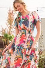 Lime 'N' Chili Abstract Print Maxi Dress in Fuchsia Combo - Image 6