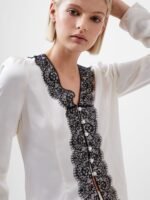 Ennis Satin Lace V-Neck Blouse - Image 2